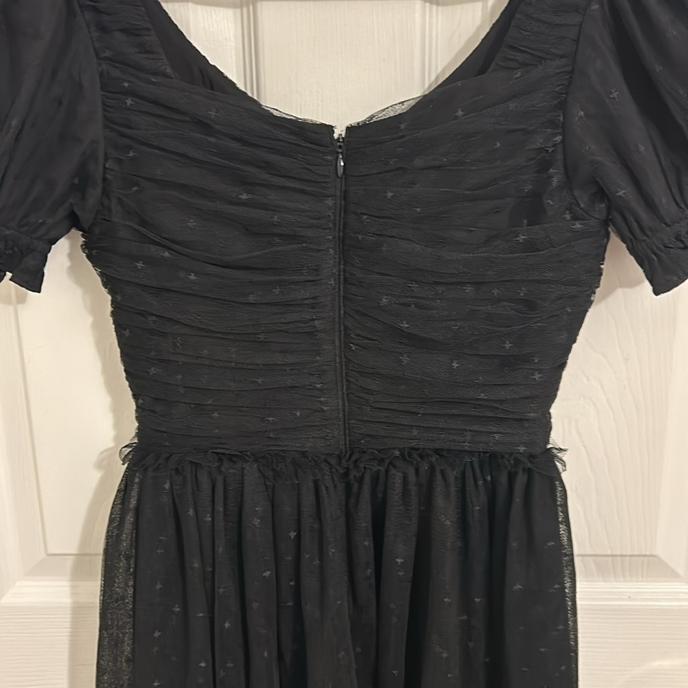 Ivy City Co Gala Black Midi Dress Tulle Puff Sleeve Swiss Polka Dot Size XXS - Picture 12 of 15